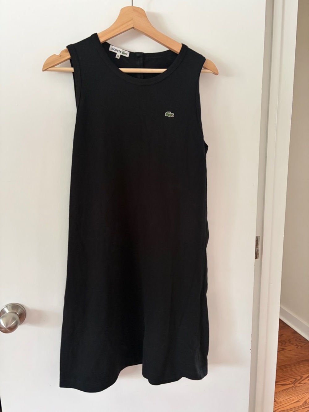Lacoste Black Sleeveless Shift Dress with Green Crocodile Logo